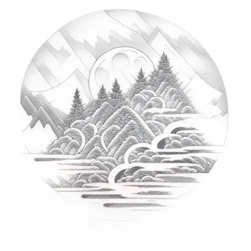 Forest With Mountains And Full Moon