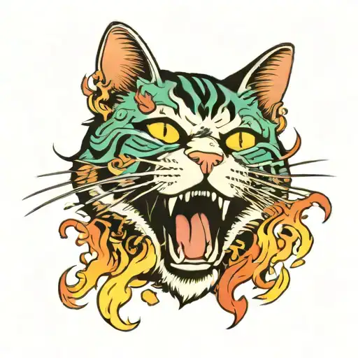 Cat With Mint Colored Fire Coming From Mouth