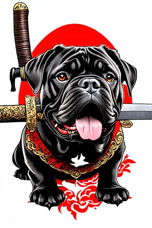 Italian Mastiff Dog With Katana Sword
