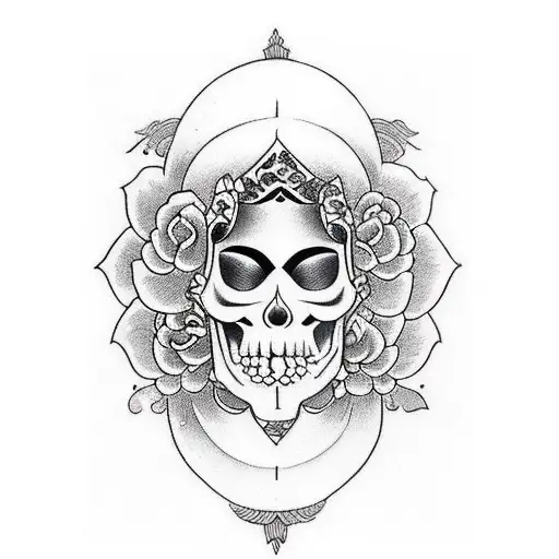 A Beautiful Woman Half Face With Skull And Justice Balance