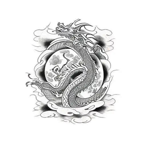 Dragon On Chest Finishing At Half Sleeve