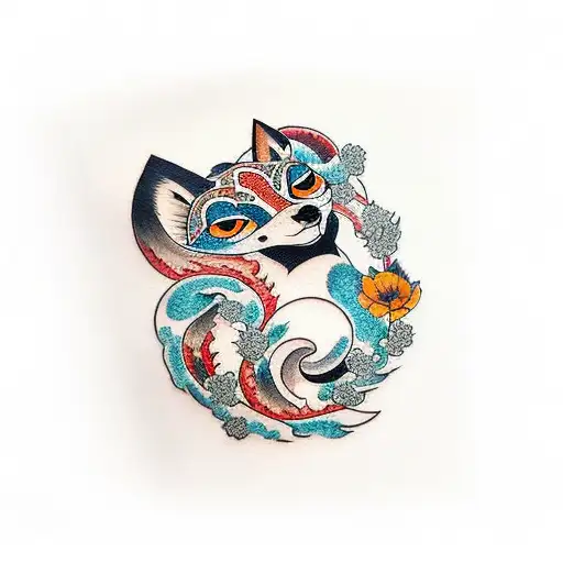 Japanese Fox With Name Delven In Japanese Katakana