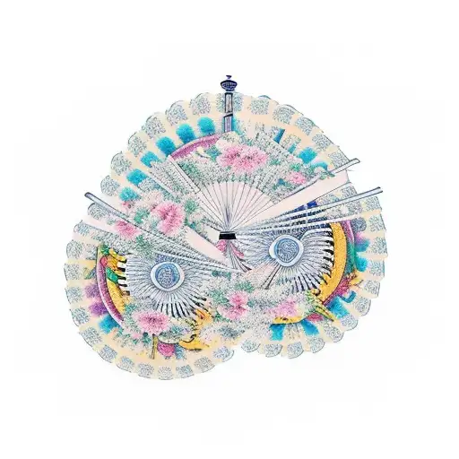 Two Stacked Chinese Style Fans With Shading