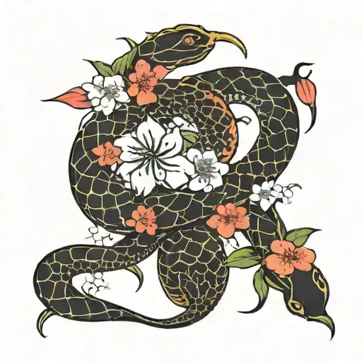 Blackout Sakura Flower And Snake