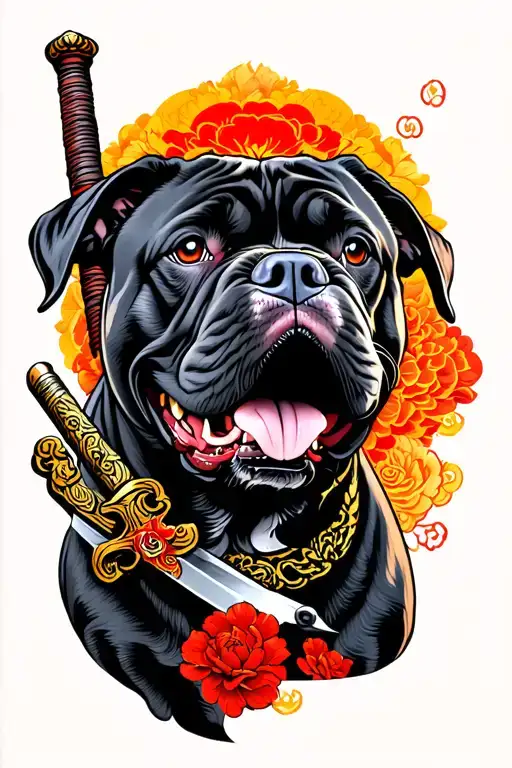 Italian Mastiff Dog With Katana Sword