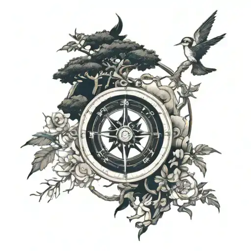 Compass Surrounded By Tree Of Life Intertwined