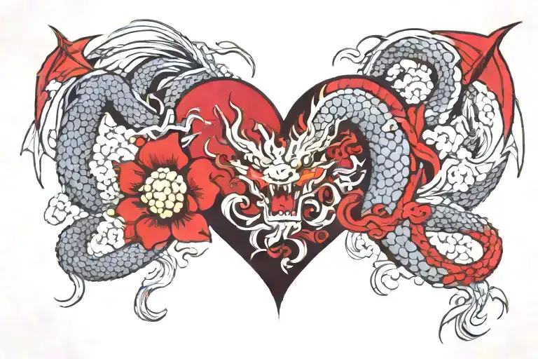 A Heart Wrapped Around A Dragon With Wings