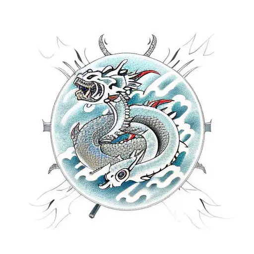 Dragon With Sword And Koi Fish