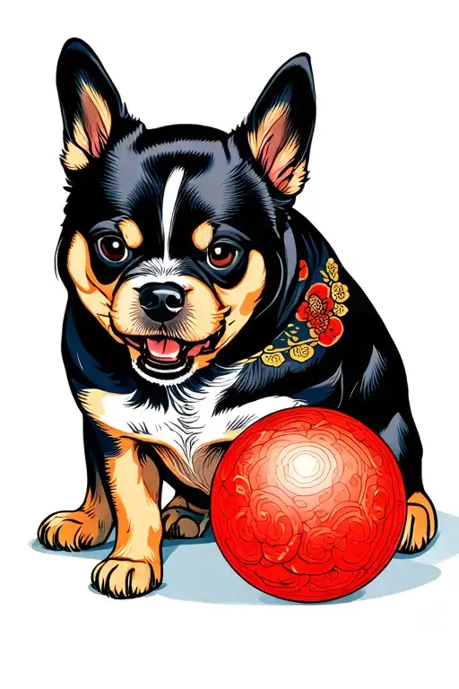 Traditional Male Food Dog Facing Downward With Ball Full Color