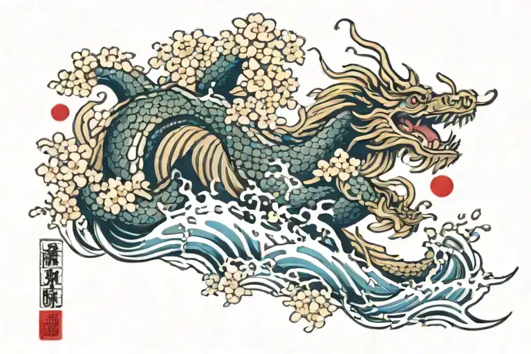 Waves Crashing Dragon Ball Cherry Blossoms