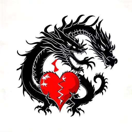 Black Dragon Holding A Broken Heart