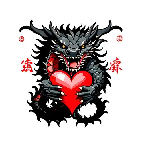 Black Dragon Holding A Broken Heart