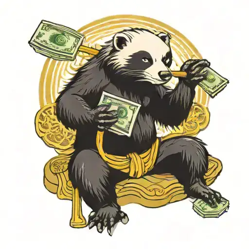 Meditating Honey Badger Holds A Scale With Money On One Side And A Heart On The Other