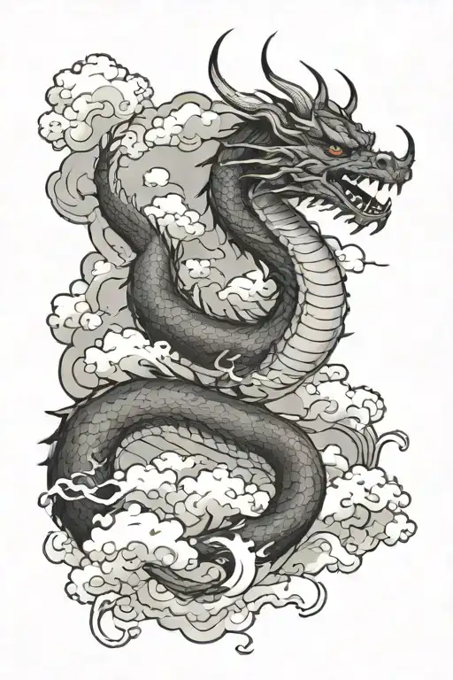 Design A Realistic Portrait Of A Dragon And Japanese Background Clouds