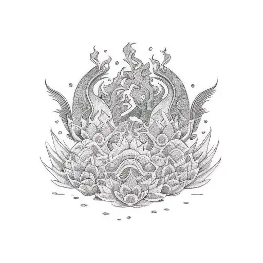 Pheonix Surrounded By Lotus Flowers