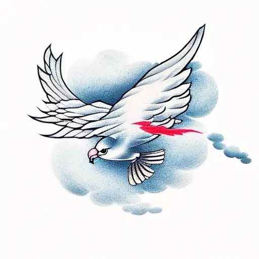 A Flying Dove With A Cloud Above It
