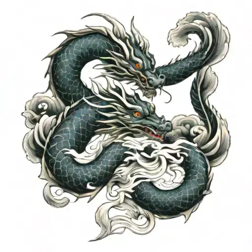 Design A Realistic Portrait Of A Dragon And Koi Fish Intertwined