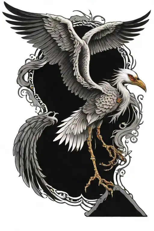 Skeleton Of A Crane With Open Wings And A Sword