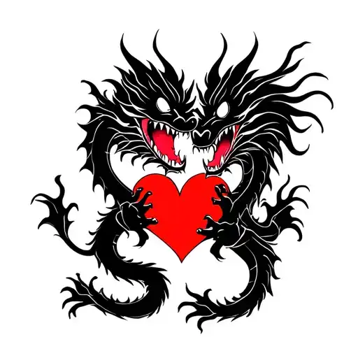 Black Dragon Holding A Broken Heart Together