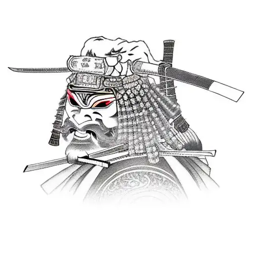 A Samurai In With Two Katana's Getting Ready For Battle