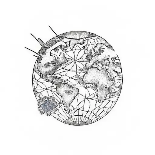 Earth Continents With Flowers In The Background