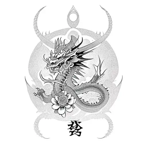 Dragon With Chrysanthemum Not Too Dark