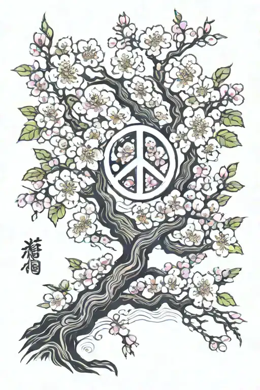 Peace And Love In Japanese Cherry Blossom Tree