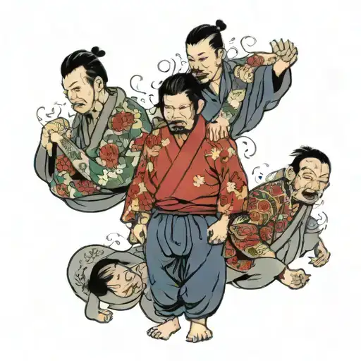 A Father And Three Sons Holding Hands