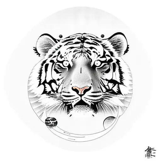 Tiger Walking Across Moon Set