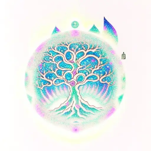 Tree Of Life With Northern Lights Swirling In Background