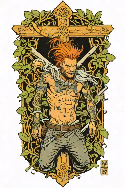 Man With Orange Hair And Blistered Face Riding Collared Peccary On A Crucifix With A Gun In Jungle