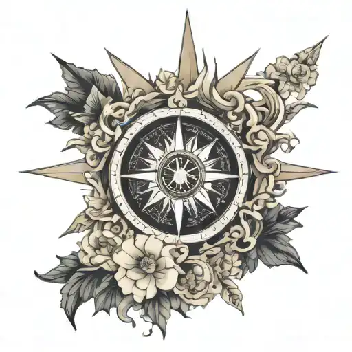 Sun And Compass Rose With Intricate Details