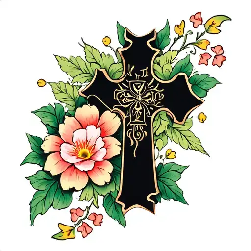 Irish Cross And Flowers Coming