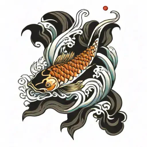 Koi Fish With Waves