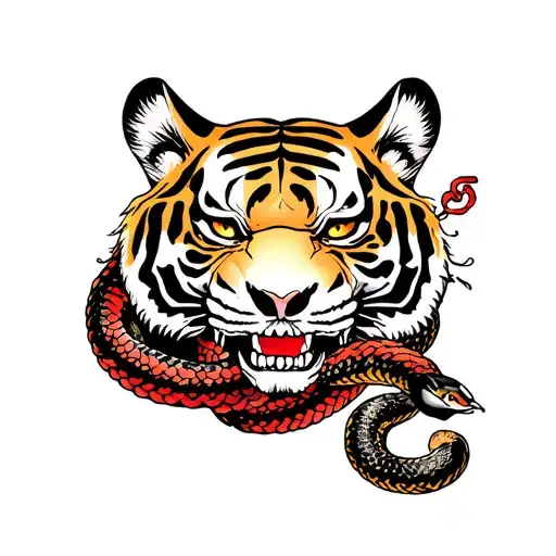 Japanese Tiger Skulls Samurai And Snake Wrapped