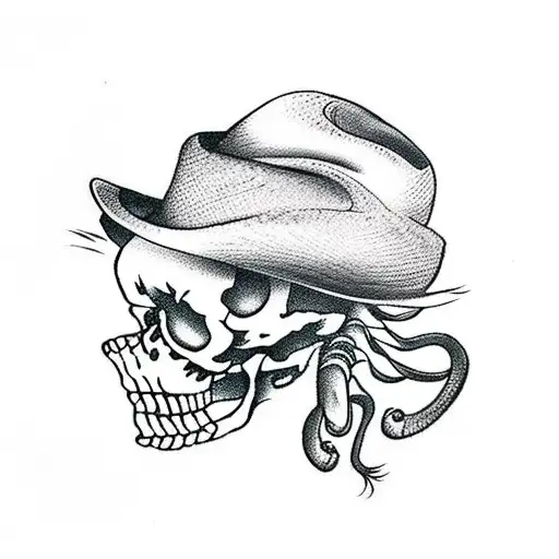 Skeleton With Cowboy Hat Fly Fishing