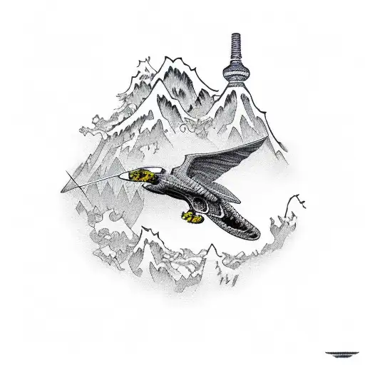 Silver Hawk Flying Over A Mountain Over Dragon Scales