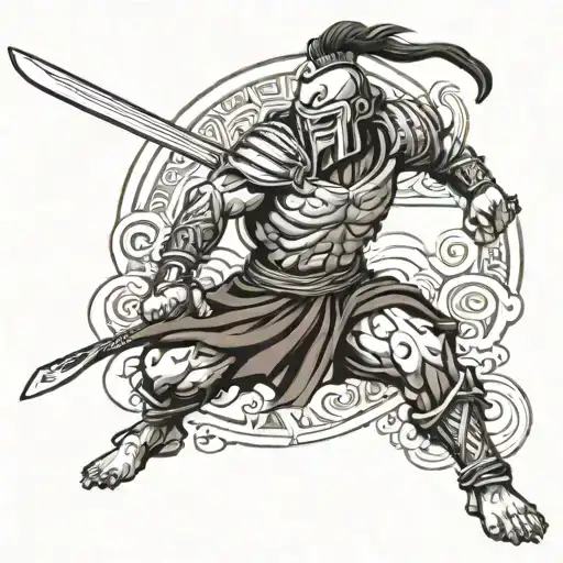 Spartan Standing Still With One Katana And A Chain Around Him