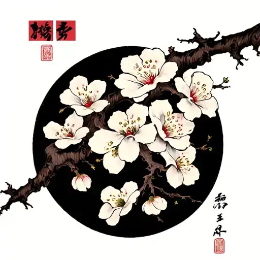 Traditional Plum Blossom With Mei Written In The Tree