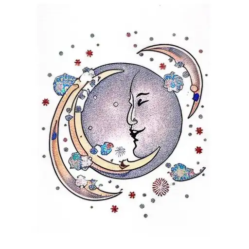 Crescent Moon With Face And Sparkles