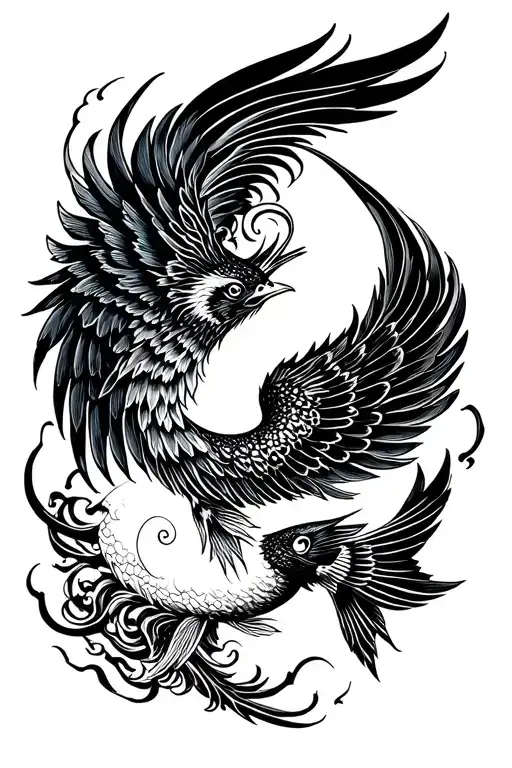 Ying Yang Phoenix Wings Bird Kao Fish