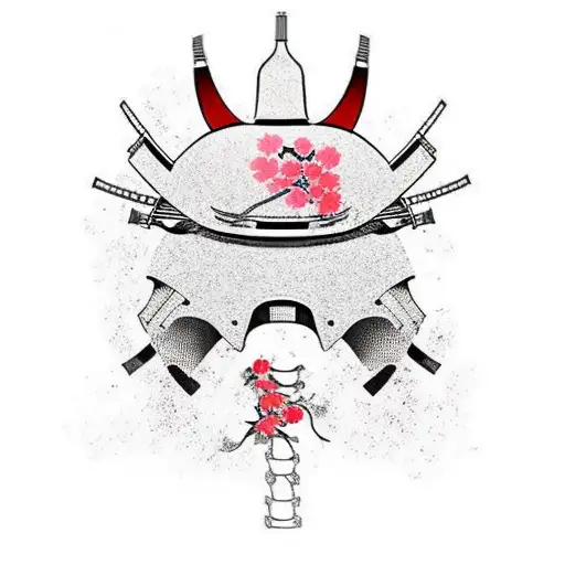 Samurai Helmet With Cherry Blossom Background