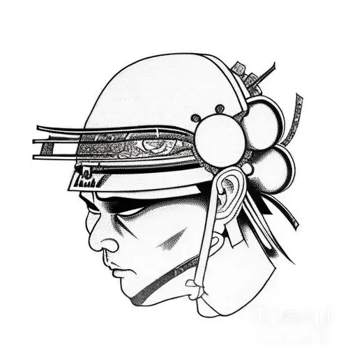 Samurai Helmet With Cherry Blossom Background