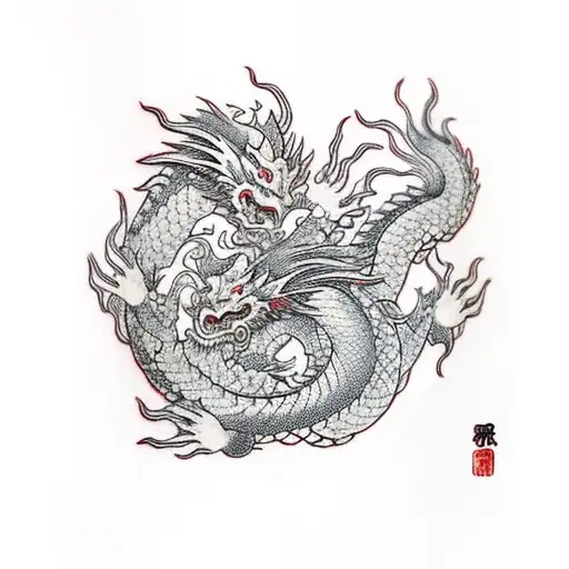 Dragon Red Black On Clouds