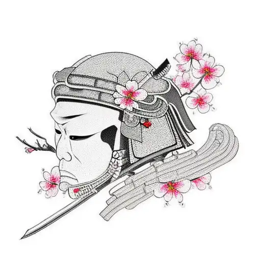 Samurai Helmet With Cherry Blossom Background