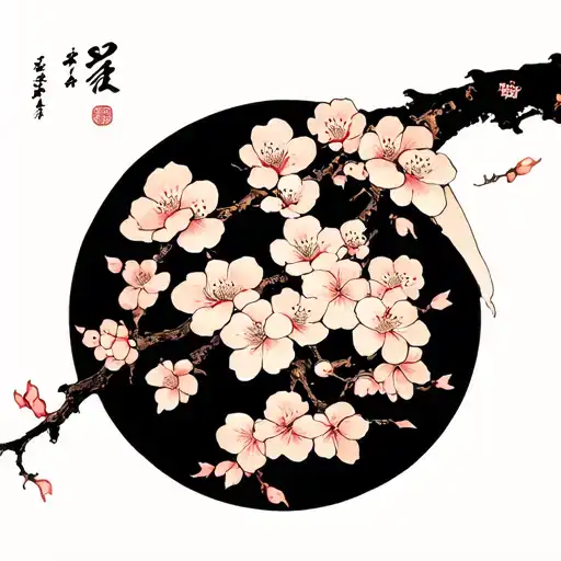 Traditional Plum Blossom With Mei Written In The Tree