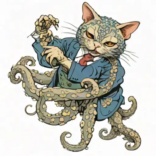 Octopus Strangling A Cat Wearing A Suit