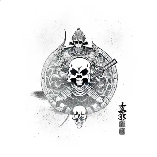 Skull With Shinobi Weapons And Yin Yamg Symbol