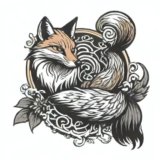 A Circle Of Fox Tails With A Fox In The Center