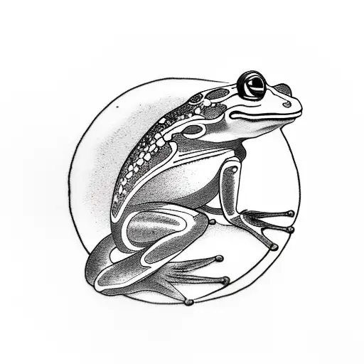 Frog Sitting On A Crescent Moon While Fishing